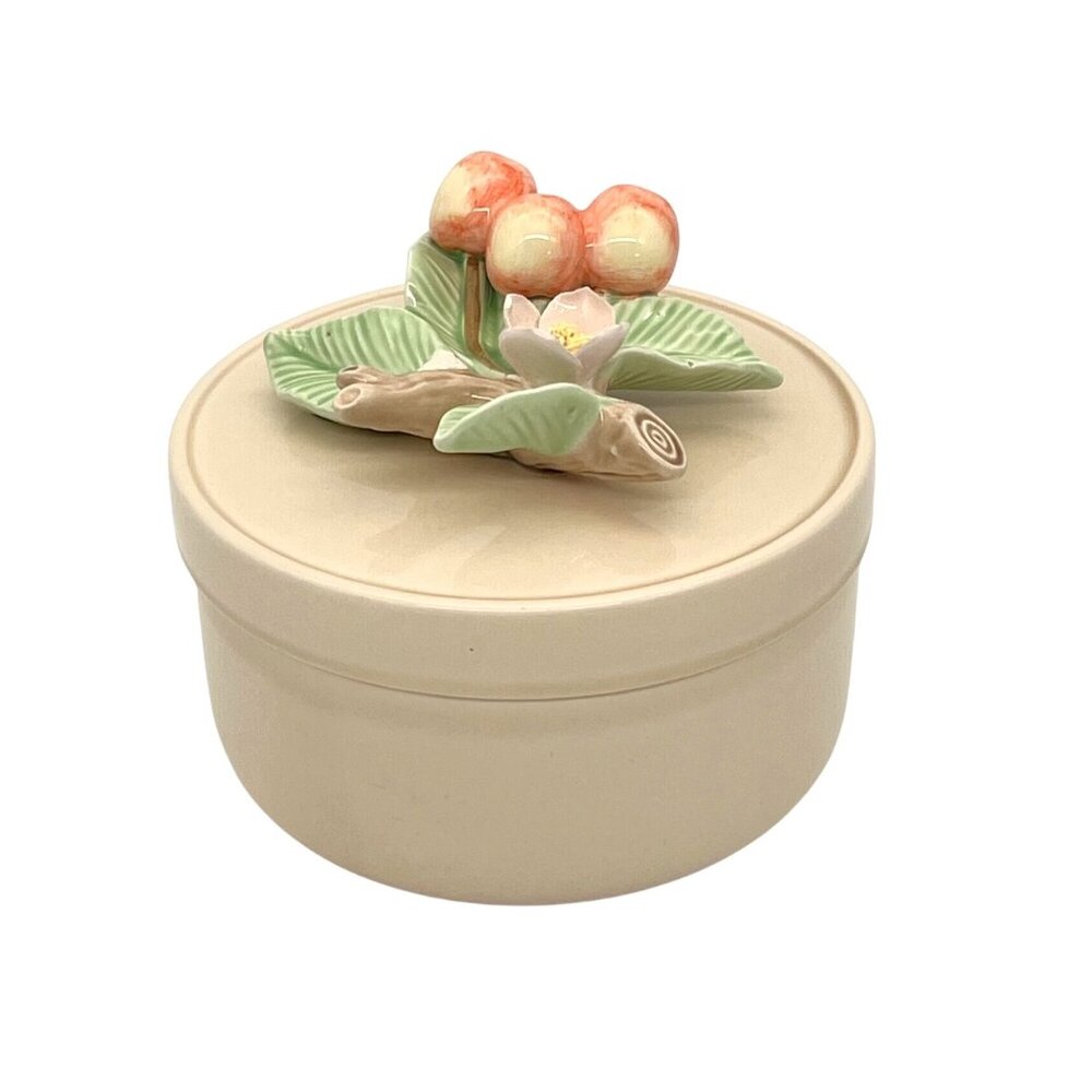 Vintage Fitz & Floyd FF 1982 Handpainted Ceramic Lidded Jar Floral Fruit Design